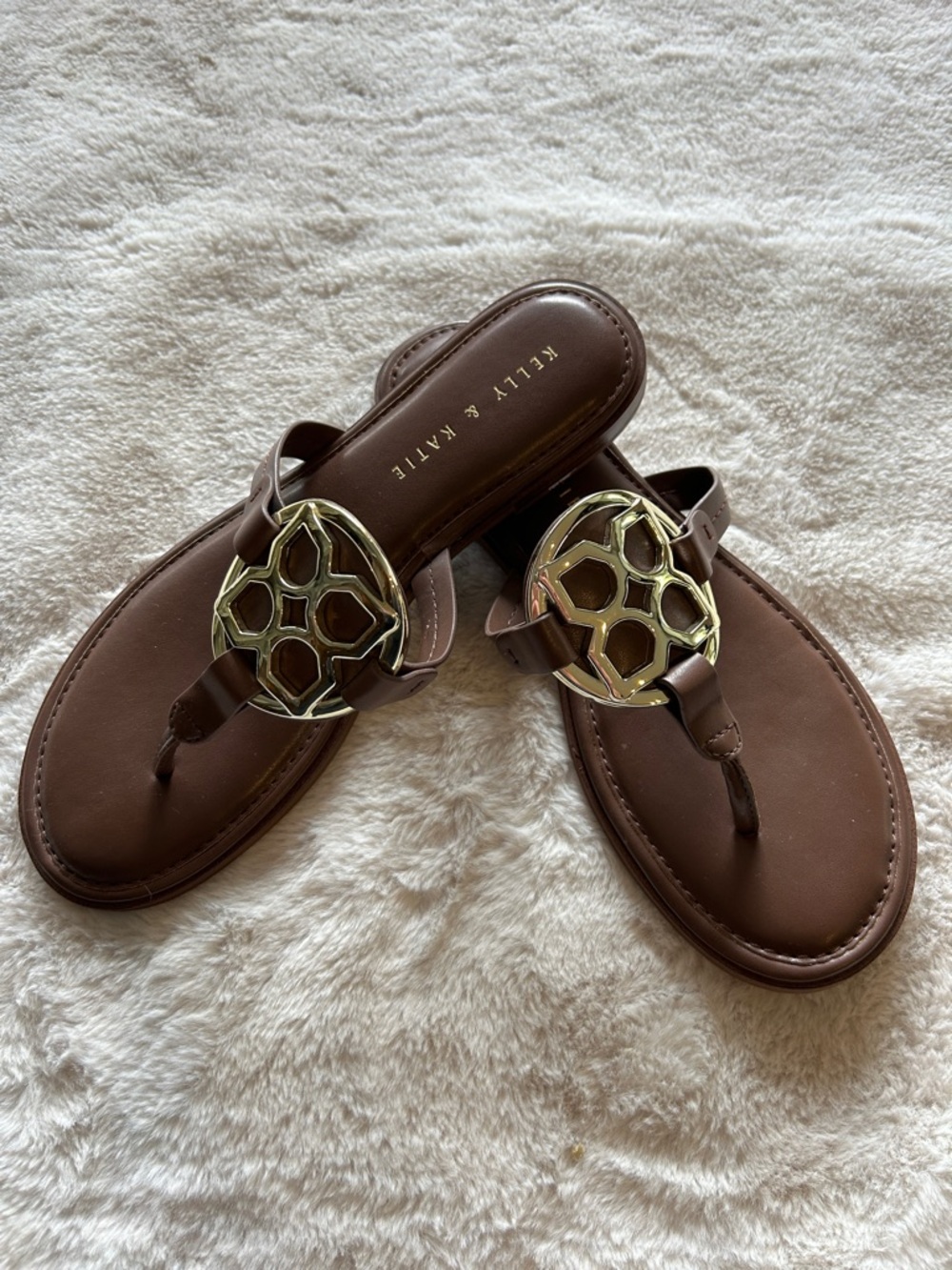 Kelly & Katie Brown Sandals / Flip Flops with Gold Medallion Accent